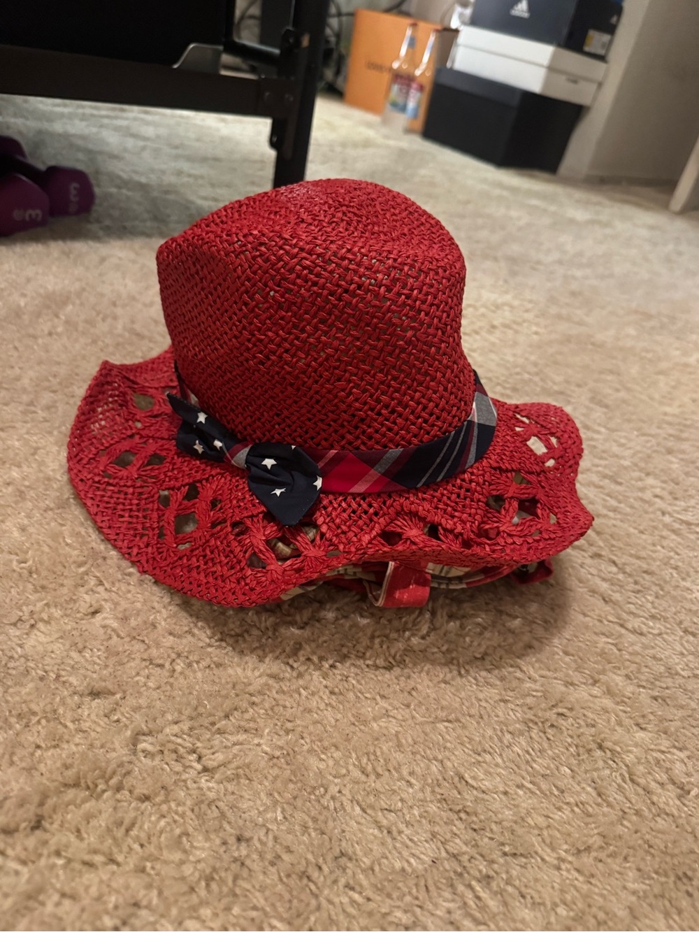 Red Straw Sun Hat with Star Bow